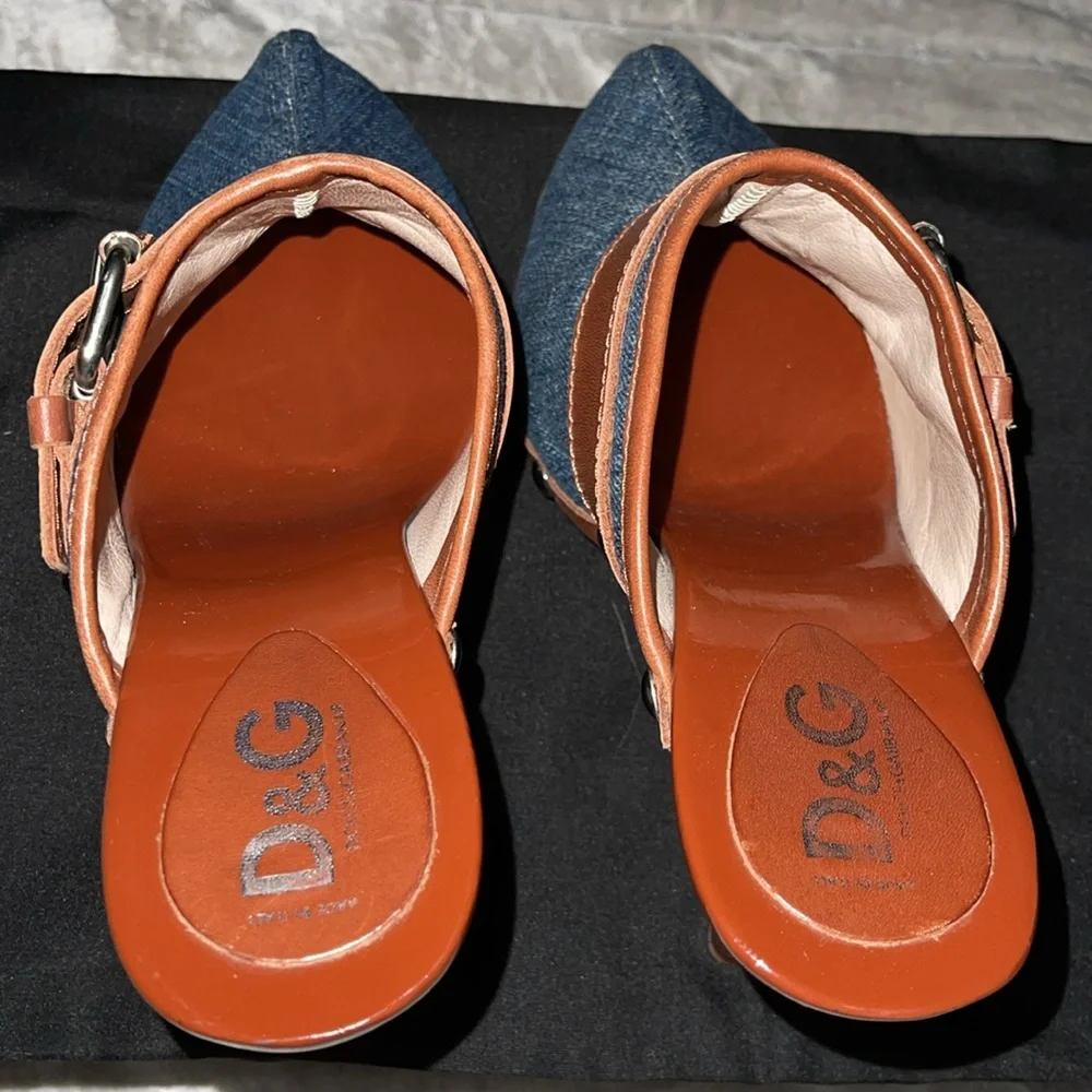 Dolce&Gabbana clogs heels 4” excellent condition denim n leather gorgeous sz 37 - Picture 5 of 8